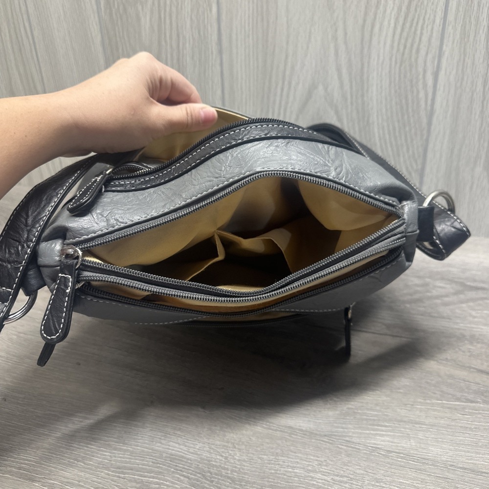 Stone Mountain Crossbody Bag Womens Medium Grey Black Good Multi Pocket Purse - Picture 4 of 7